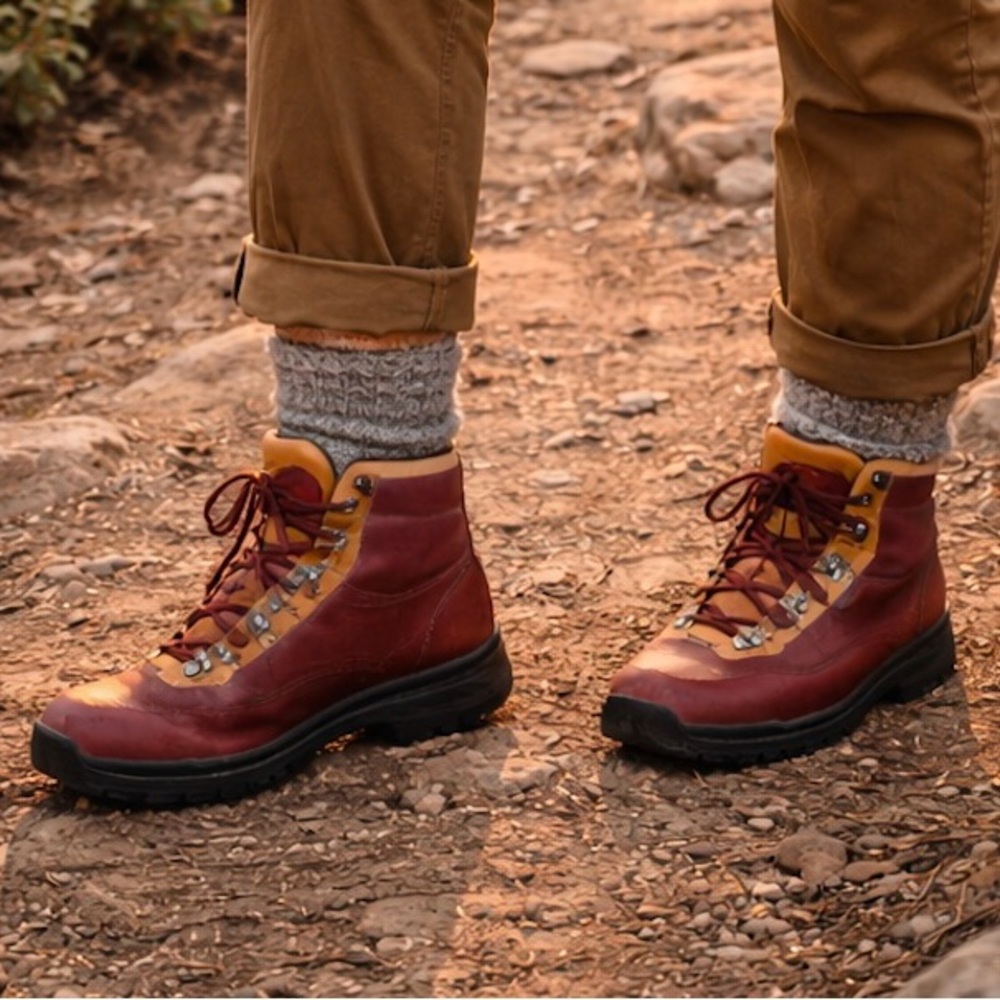 Vintage Vasque Gore Tex Leather Hiking Boot in Burgundy and Tan Made in Italy